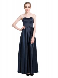Stylish Sleeveless Satin Floor Length Zipper Prom Gown in Black with Beading