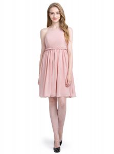 One Shoulder Pink Sleeveless Knee Length Ruching Side Zipper Club Wear
