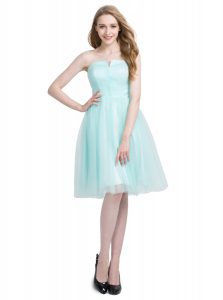 Free and Easy Strapless Sleeveless Zipper Cocktail Dresses Turquoise Tulle