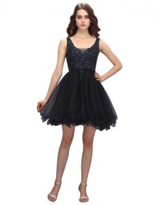 Black Sleeveless Organza Criss Cross Cocktail Dress for Prom and Party