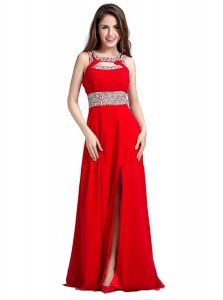 Floor Length Zipper Mother Of The Bride Dress Red for Prom and Party with Beading