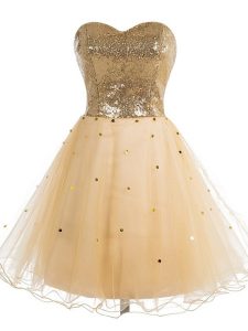 Champagne Evening Dress Prom and Party and For with Sequins Sweetheart Sleeveless Lace Up