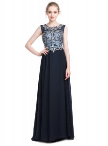 Affordable Scoop Sleeveless Chiffon With Brush Train Zipper Evening Dress in Black with Beading