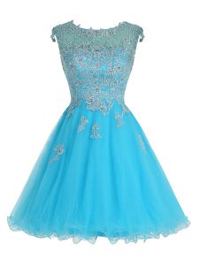 Dramatic Scoop Baby Blue Sleeveless Organza Zipper Prom Evening Gown for Prom and Party