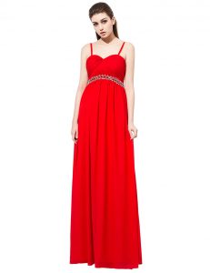 Elegant Sleeveless Side Zipper Floor Length Beading Prom Dress