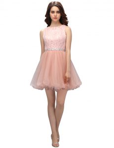 Luxurious Pink Scoop Zipper Beading and Lace Cocktail Dresses Sleeveless