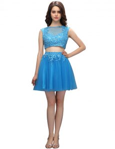 Baby Blue Cocktail Dresses Prom and Party and For with Beading and Appliques Bateau Sleeveless Zipper