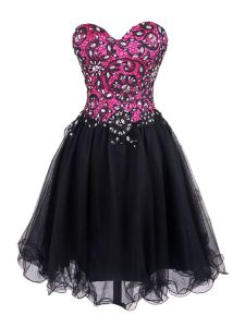 Shining Pink And Black Sleeveless Beading and Lace Mini Length Cocktail Dresses