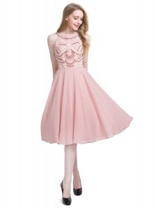 Sumptuous Scoop Pink Sleeveless Chiffon Zipper Cocktail Dresses for Prom and Party
