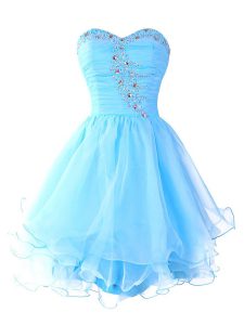 Ruffled Aqua Blue Sleeveless Organza Lace Up Homecoming Dress for Prom and Party
