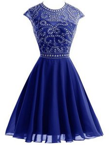 Elegant Scoop Beading Evening Dress Royal Blue Backless Sleeveless Mini Length