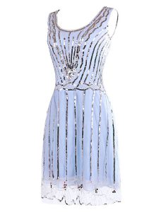 Perfect Scoop Mini Length Lavender Prom Dresses Tulle Sleeveless Sequins