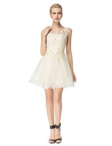 Champagne Club Wear Prom and For with Beading and Appliques Scoop Sleeveless Lace Up