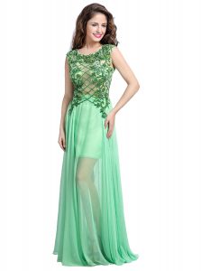 Ideal Apple Green Scoop Backless Beading and Appliques Evening Dress Sleeveless