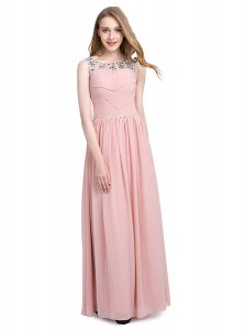 Wonderful Pink Evening Dress Prom and Party and For with Beading Scoop Sleeveless Zipper