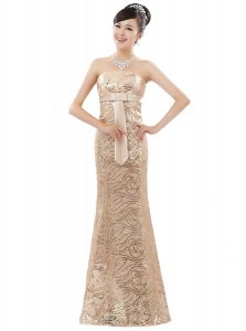 Champagne Satin Zipper Prom Dress Sleeveless Floor Length Appliques