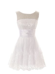 Hot Sale Scoop White Zipper Celebrity Dress Beading and Lace Sleeveless Mini Length