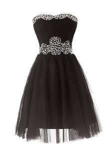 Mini Length A-line Sleeveless Black Dress for Prom Zipper