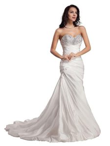 Unique Sweetheart Sleeveless Sweep Train Lace Up Mother Of The Bride Dress White Taffeta