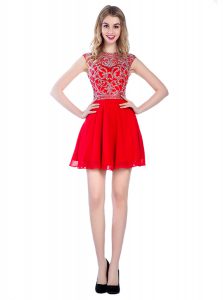 Red Club Wear Prom and Party and For with Beading High-neck Sleeveless Zipper