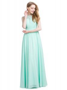 Turquoise Chiffon Zipper Bateau Sleeveless Floor Length Homecoming Dress Appliques
