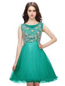 Noble Scoop Turquoise Sleeveless Organza Zipper Club Wear for Prom and Party