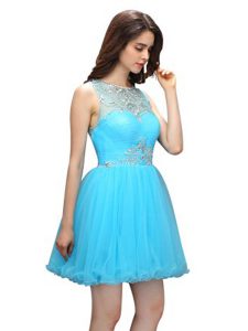 Low Price Aqua Blue Cocktail Dresses Prom and Party and For with Beading Scoop Sleeveless Zipper