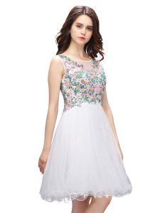 Sweet Scoop White Sleeveless Organza Zipper Cocktail Dress for Prom and Party