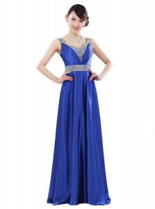Elegant Sleeveless Floor Length Beading Zipper Homecoming Dress with Royal Blue