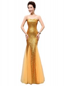 Sophisticated Mermaid Gold Homecoming Dress Prom and Party and For with Sequins Sweetheart Sleeveless Zipper