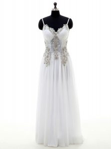 White Sleeveless Beading and Appliques Floor Length Wedding Dress
