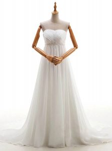 White Sweetheart Lace Up Beading Wedding Dress Brush Train Sleeveless
