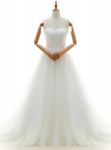 Lovely White Sleeveless Tulle Brush Train Clasp Handle Wedding Dress for Wedding Party