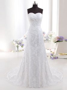 Sleeveless Brush Train Beading and Lace Clasp Handle Wedding Dress