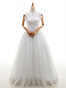 New Style Scoop White Sleeveless Lace Floor Length Wedding Dresses