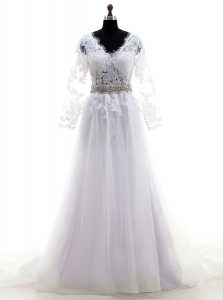 Dynamic Lilac Empire Lace Wedding Gown Clasp Handle Tulle Sleeveless With Train