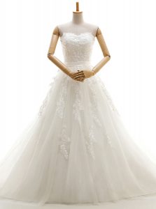 Tulle Sleeveless With Train Wedding Dress Court Train and Appliques