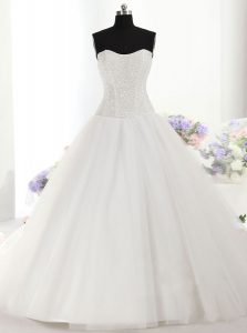Custom Fit Sleeveless Brush Train Beading Lace Up Wedding Gowns