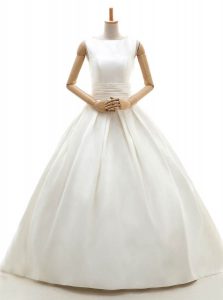 Dynamic Satin Sleeveless Floor Length Wedding Dress and Ruching