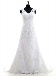 Gorgeous Sleeveless Brush Train Lace Clasp Handle Wedding Dress