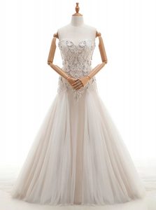 White Wedding Dress Wedding Party and For with Beading Sweetheart Sleeveless Brush Train Lace Up