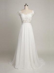 Empire Wedding Dresses White Scoop Tulle Sleeveless With Train Backless