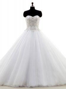 Eye-catching Beading Wedding Dress White Clasp Handle Sleeveless With Brush Train