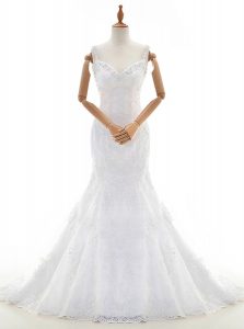 Fantastic Mermaid Sleeveless Court Train Backless With Train Beading and Lace Wedding Gowns