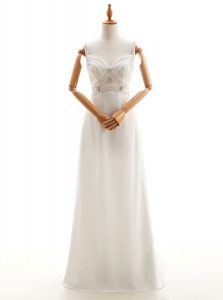 Noble Sleeveless Floor Length Beading Backless Wedding Gowns with White