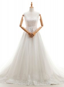 Attractive White Sleeveless Court Train Appliques With Train Wedding Dresses
