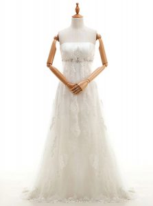 Most Popular With Train Empire Sleeveless White Wedding Gown Sweep Train Zipper
