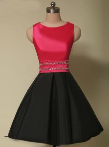 Fabulous Scoop Mini Length Red And Black Casual Dresses Satin Sleeveless Beading
