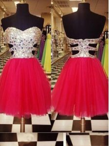 New Style Sequins Sweetheart Sleeveless Zipper Prom Party Dress Red Tulle