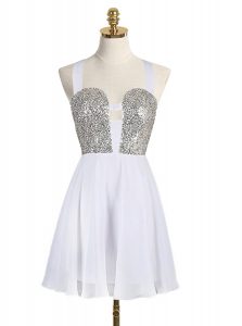 Custom Design Straps Criss Cross White Sleeveless Sequins Mini Length Homecoming Dress